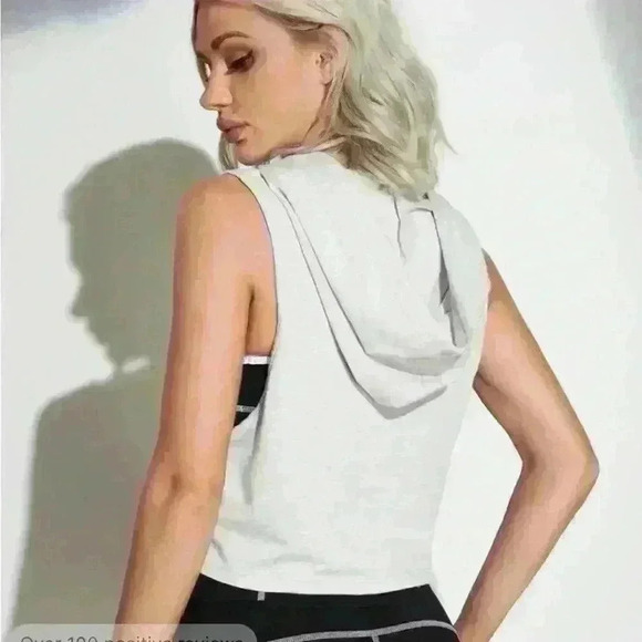 SHEIN Gray Solid Drawstring Sleeveless Hoodie NWOT - Picture 4 of 7